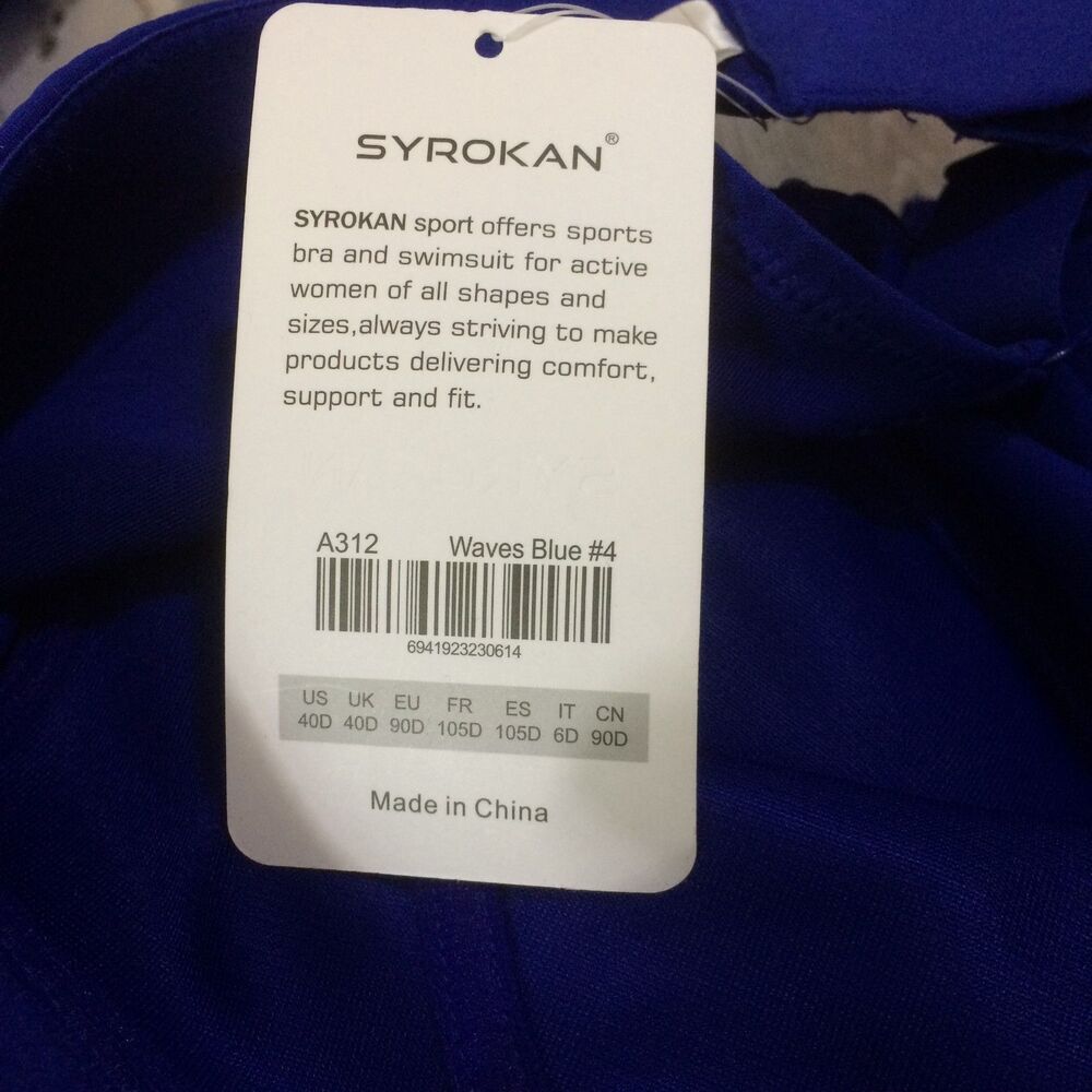 NEW Syrokan Sports Bra Womens 40D Royal Blue High Support Wireless New - Picture 6 of 6